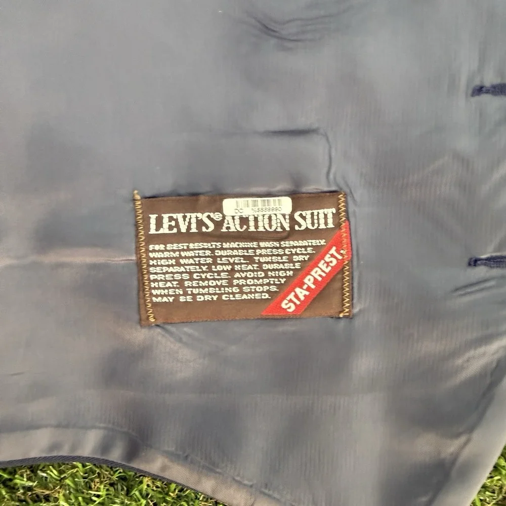 Vintage Levi's Action Suit 3 Piece Mens 44R Black STA PREST Jacket Vest Pants